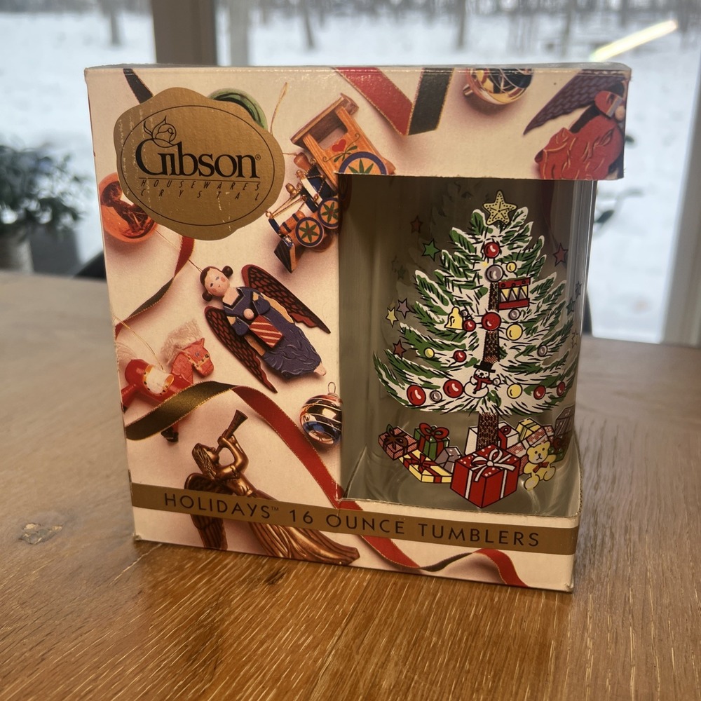 VTG Christmas Tree Gibson Holiday 16 oz Tumbler Glasses 6"‎ Set Of 4 NEW